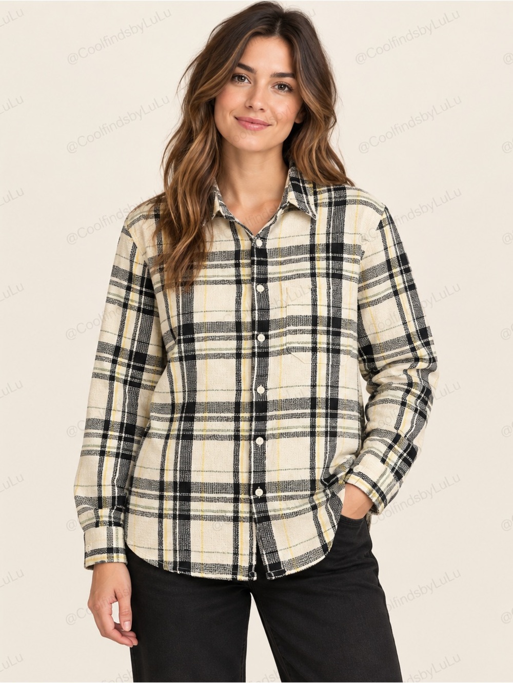 Zara Women’s Plaid Long-Sleeve Button-Down Shirt Large